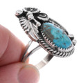 Kingman Turquoise Sterling Silver Floral Navajo Ladies Ring 48687