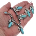 Bright Blue Turquoise Pendant Necklace Sterling Silver Navajo Pearls 48688