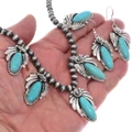Bright Blue Turquoise Pendant Necklace Sterling Silver Navajo Pearls 48688