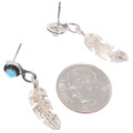 Navajo Silver Feather Turquoise Post Dangle Earrings 45773