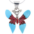 Zuni Inlaid Sleeping Beauty Turquoise Butterfly Pendant 45775