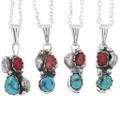 Sterling Silver Turquoise and Coral Pendant Classic Southwest Navajo Pairing 7359