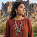  Patagonia Turquoise Sterling Silver Squash Blossom Navajo Necklace Set by Garrison Boyd 0049