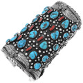 Ithaca Peak Turquoise Coral Bracelet Sterling Silver Cuff  Extra Long  0209