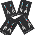 Navajo Turquoise Coral Feather Dangle Earrings French Hook 48853