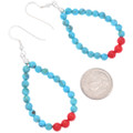 Navajo Coral Turquoise Earrings French Hook Dangle Hoops 48874