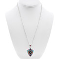 Multi Stone Inlaid Pendant Sterling Silver Shield with Chain 0065