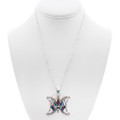 Inlaid Butterfly Multi Stone Pendant Sterling Silver with Chain 0141