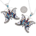 Inlaid Butterfly Multi Stone Pendant Sterling Silver with Chain 0141