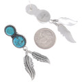 Blue Turquoise Nugget Earrings Post Feather Dangles 48922