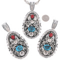 Sterling Silver Turquoise Coral Pendant 49041
