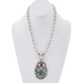 Southwest Turquoise Nugget Coral Pendant 49041