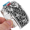 Southwest Sterling Silver Coral Turquoise Cuff Bracelet 49060