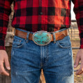 Southwest Turquoise Belt Buckle Sterling Silver Border 49129