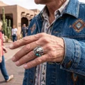 Sterling Silver Bear Design Turquoise Mens Ring 49138
