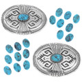 Sterling Silver Navajo Belt Buckle Kingman Turquoise Center Stone 49193