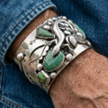 Green Turquoise Silver Lizard Bracelet Large Cuff Mens 49204