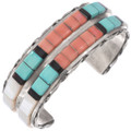 Old Pawn Zuni Turquoise Coral Inlay Cuff Bracelet 49246