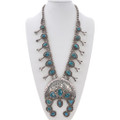 Large Vintage Sterling Silver Turquoise Squash Blossom Necklace 49254