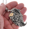 Silver Gold Filigree Leaf Pendant Vintage Samuel B Jewelry 49225