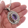 Amethyst Hand Stamped Vintage Navajo Pendant Sterling Silver by Delvin John 0470