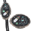 Multi Stone Navajo Vintage Inlay Bolo Set Sterling Silver by Alvin Yellowhorse 0422