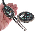 Zuni Kachina Space Inlay Matching Bolo Tie Buckle Set 49258