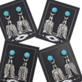 Turquoise Double Feather Dangle Earrings Sterling Silver 0754