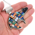 Large Native American Bear Pendant Spiny Oyster Lapis Turquoise Inlay 49281