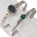 Vintage Zuni Malachite and Trilobite Fossil Cuff Bracelet 49294