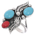 Native American Turquoise Coral Ring Womens 49387