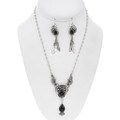 Vintage Navajo Onyx Necklace Earring Set 49416