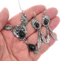 Navajo Sterling Silver Link Necklace Matching Onyx Earrings 49416