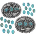 Western Native American Belt Buckle High Grade Spiderweb Turquoise Stones 49459