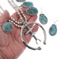 Persian Turquoise Squash Blossom Necklace Sterling Silver Set 0032