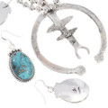 Persian Turquoise Squash Blossom Necklace Sterling Silver Set 0032
