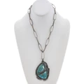 Large Turquoise Statement Pendant Vintage Sterling Patina 49490