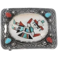 Vintage Zuni Turquoise Coral Rainbow Man Belt Buckle 49612