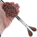 Southwest Bolo Tie Matching Red Coral Sterling Silver Tips 49626