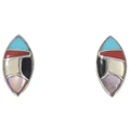 Zuni Multi Stone Fish Scale Inlay Earring Sterling Silver 0058