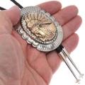 Indian Chief Bolo Tie Genuine Leather Sterling Silver Tips 49645
