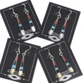 Inlaid Sterling Silver Gemstone Pattern Dangle Zuni Earrings 49653