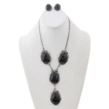 Vintage Navajo Onyx Necklace Earrings Set 49665