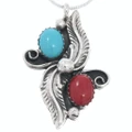 Navajo Turquoise Coral Sterling Silver Pendant 50261