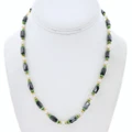 Magnetic Hematite Green Tiger's Eye Gold and Pearl Necklace 50281