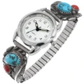 Turquoise Coral Vintage Ladies Watch Tips Sterling Silver 0917