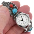 Turquoise Coral Vintage Ladies Watch Tips Sterling Silver 0917