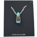 Sterling Silver Turquoise Inlay Southwest Design Cutout Pendant 7566