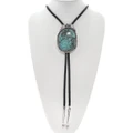 Real Turquoise Bolo Tie Genuine Leather Sterling Silver Tips 49750