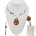 Sterling Silver Amber Necklace and Bracelet Set 7019